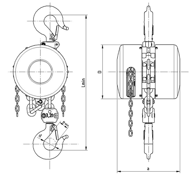 Таль ручная шестеренная стационарная тип Z100 чертеж