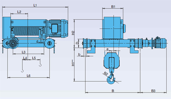 Технические характеристики канатных электротельферов с двухрельсовой крановой тележкой типа KVAT с п